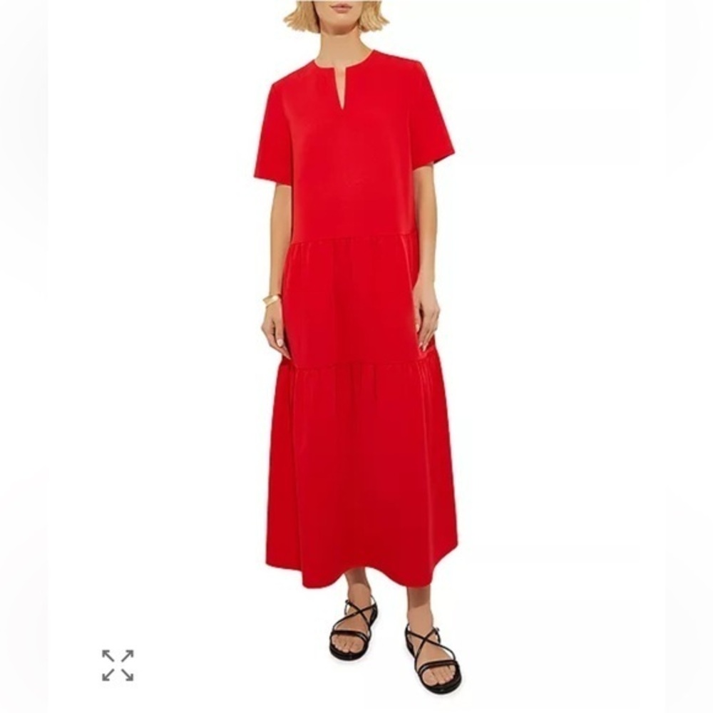 Misook Tiered Swing Red Maxi Dress Size M Oversized